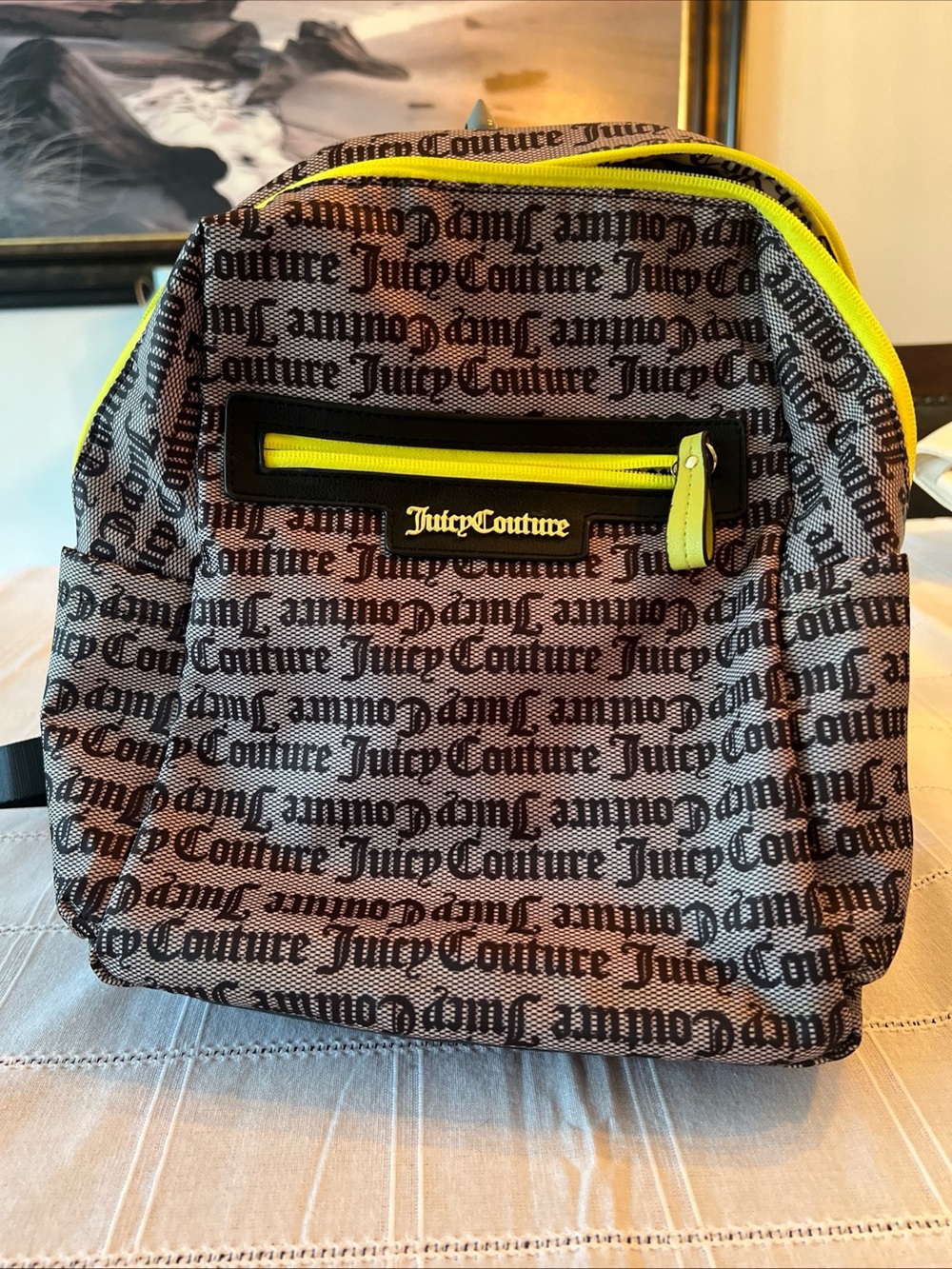 Juicy Couture Neon-Trim Logo Backpack - Neon Green/Yellow